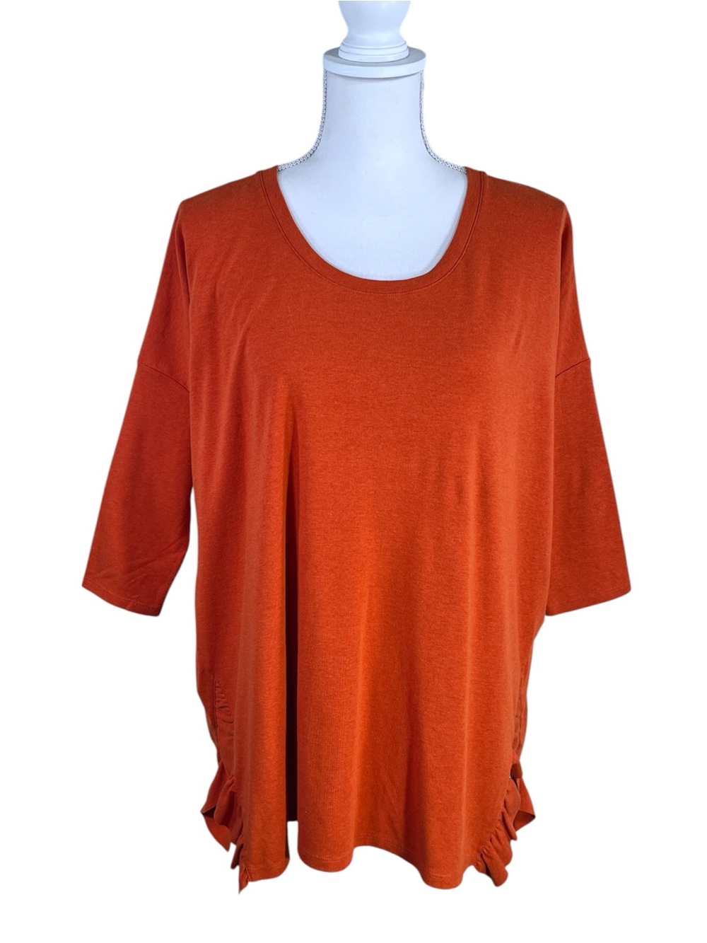 GARNET HILL Boxy Ruffle Detail Tee Organic Cotton - Burnt Orange Women’s Small